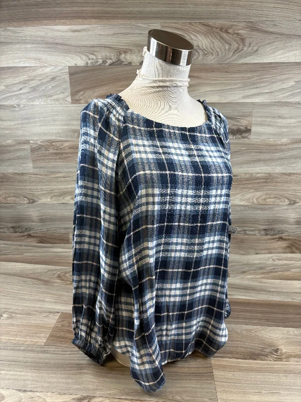 Women's Striped BlouseTop Long Sleeve By Loft In Blue & White, Size: S