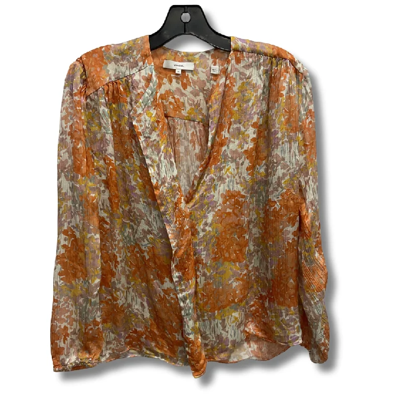 Women's Blouse with V-Shaped CollarTop Long Sleeve By Vince In Orange, Size: Xs