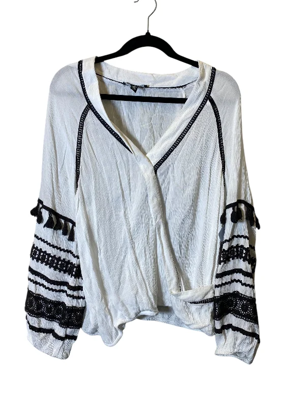Women's Patterned BlouseTop Long Sleeve By Inc In White, Size: L