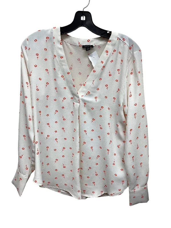 Women's Blouse with SleevelessTop Long Sleeve By Ann Taylor In Orange & White, Size: S