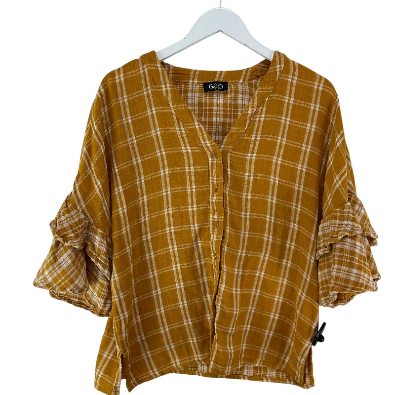 Women's V-Neck BlouseTop Long Sleeve By Gigio In Yellow, Size: S