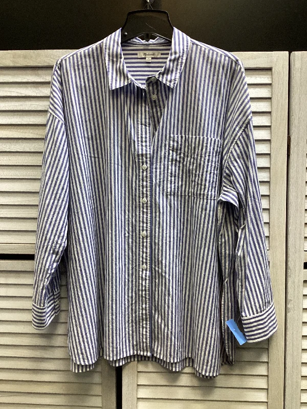 Women's Blouse with V-Shaped CollarTop Long Sleeve By Madewell In Striped Pattern, Size: Xl