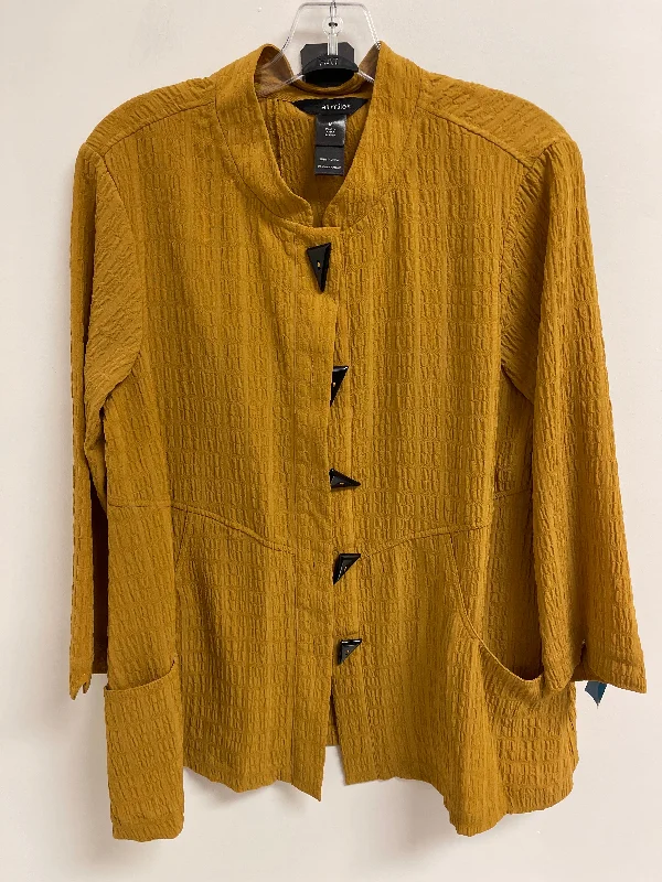 Women's Blouse with V-Shaped CollarTop Long Sleeve By Ali Miles In Yellow, Size: M