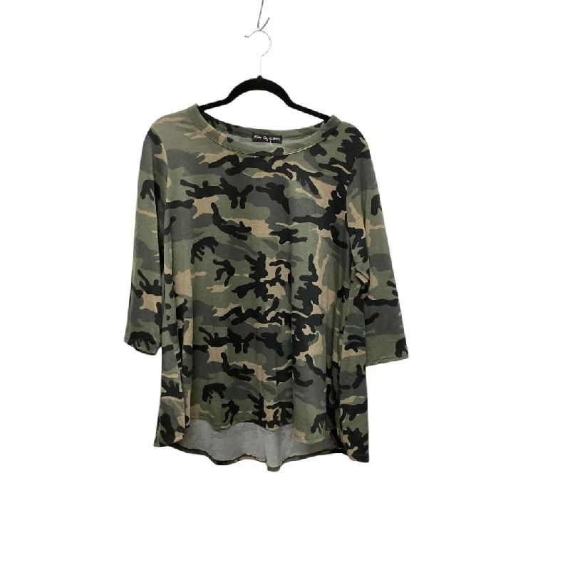 Women's Blouse with Shawl CollarTop Long Sleeve By Kim & Cami In Camouflage Print, Size: 1x
