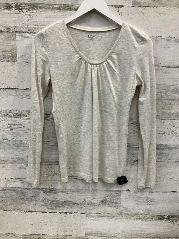 Women's Blouse with Notched CollarTop Long Sleeve By Loft In Grey, Size: Xs