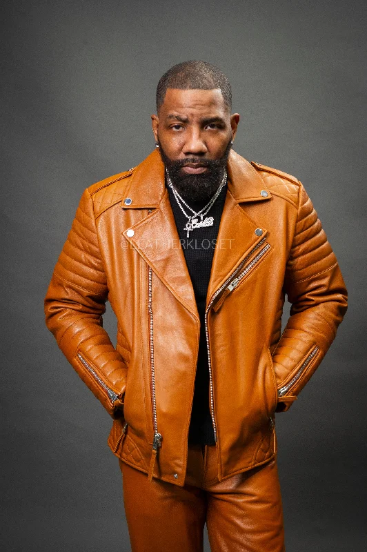 men's casual blazer with pocketsMen's Jay Biker Leather Jacket [Saddle]