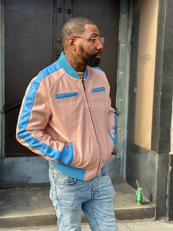 men's shearling coat with pocketsMen's Dear Summer Baseball Multi Color Jacket [Baby Pink/Baby Blue]