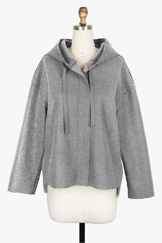 men's wool coat with leather sleevesDamee Hooded Wool Blend Jacket 4900-GRY