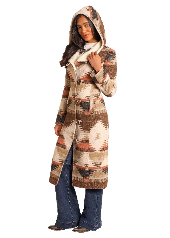 men's fleece jacket for hikingWool Long Coat - Aztec Brown