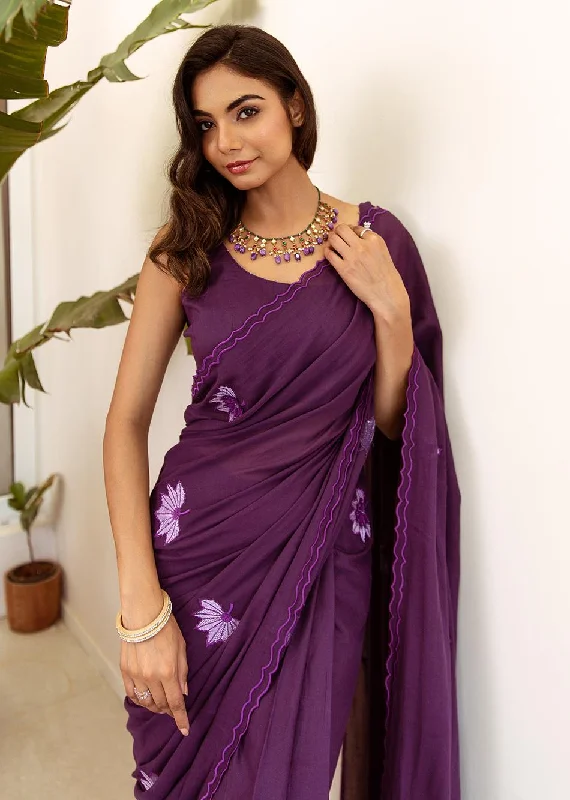 casual bucket hats with drawstringsPurple Embroidered Ready to Wear Saree