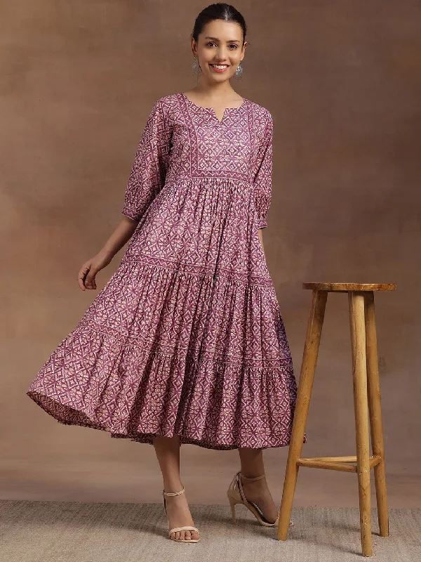 Women's Mini DressesPurple Printed Cotton A-Line Dress