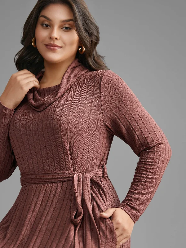 Women's Strapless DressesPit Strip Turtleneck Belted Dress