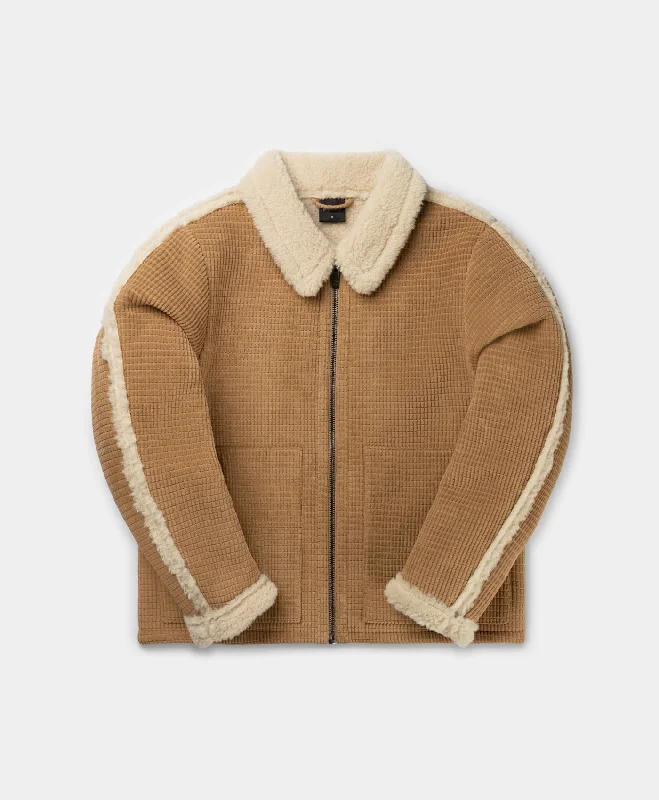 men's leather jacket with snap buttonsCamel Faux Fur Jacket