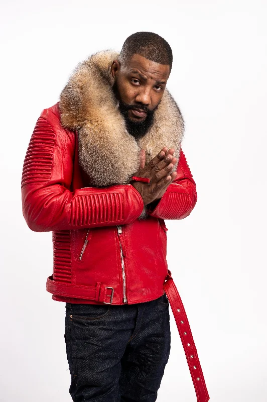 men's military-style jacketMen's Trey Biker Full Fox Fur Collar [Crystal Fox]