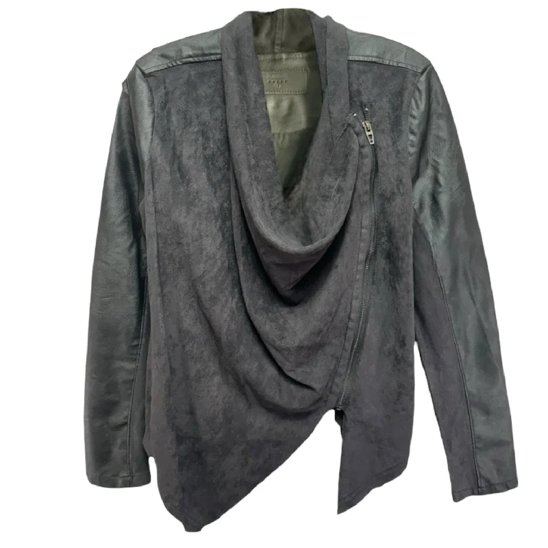 Women's Coats with Fur Trimmed SleevesMixed Media Faux Leather Drape Front Jacket By Blank NYC In Black, Size: S