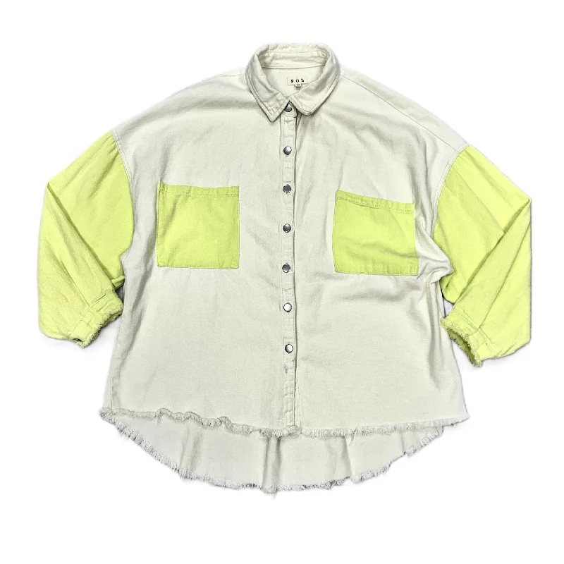 Women's Coats with ButtonsJacket Shirt By Pol In Cream & Green, Size: M